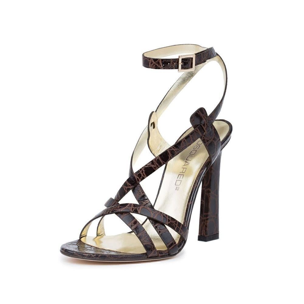 New DSQUARED 2 Women Sandals Brown Croc Embossed Leather High Heel Shoes DSQ2